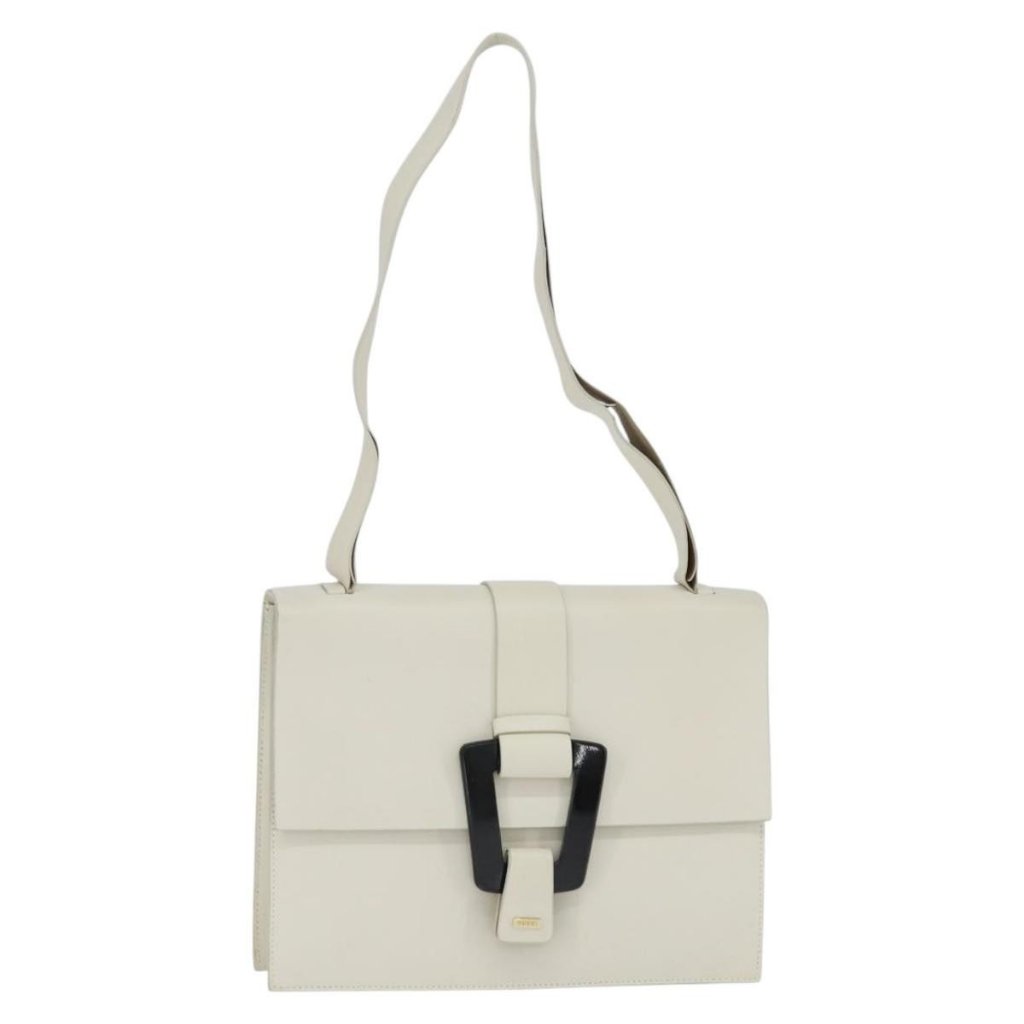 Authentic Gucci Shoulder Bag Leather White Gold